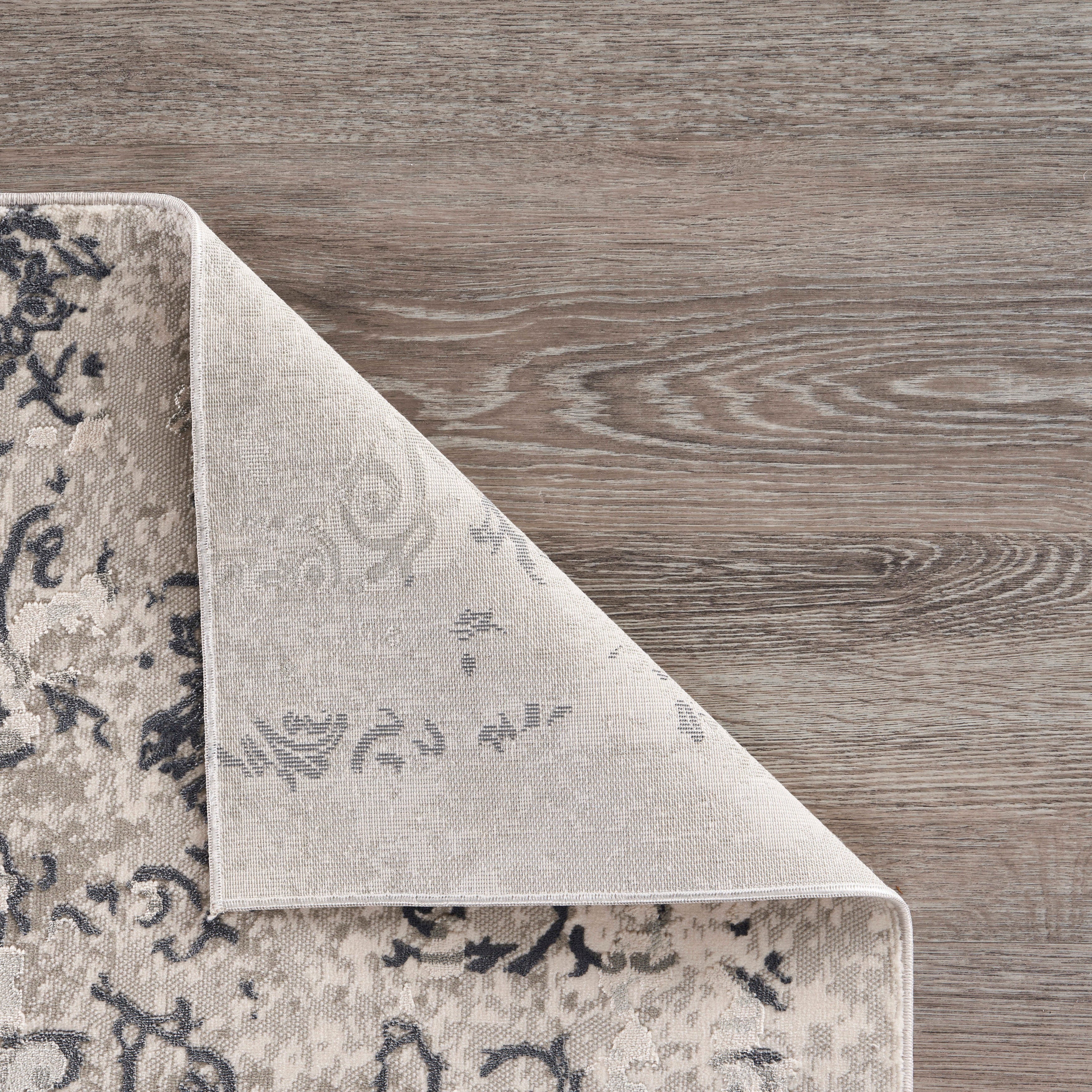 LR Home Neutral Distressed Damask Accent Rug, Cream / Gray, 1'10" x 3'