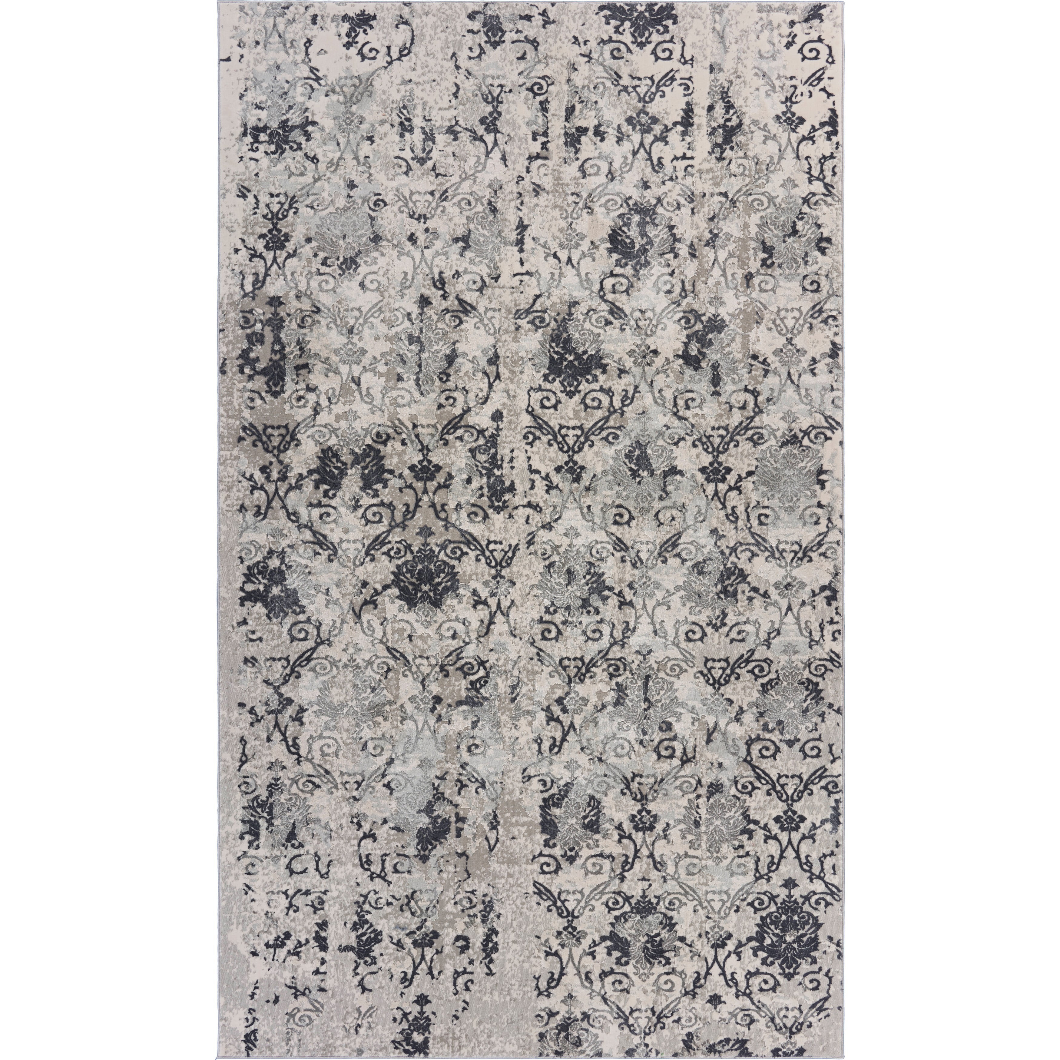 LR Home Neutral Distressed Damask Accent Rug, Cream / Gray, 1'10" x 3'