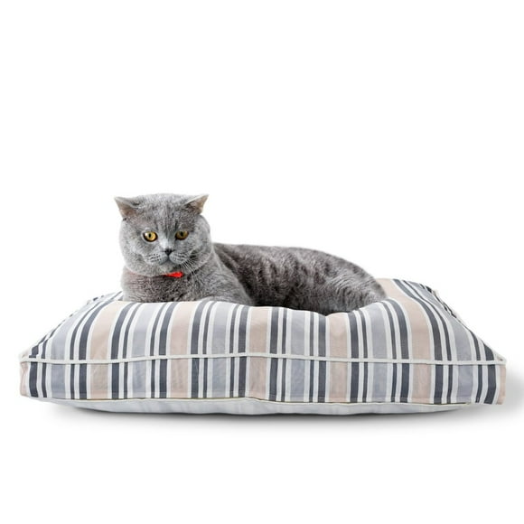 LR Home Neutral Striped Pillow Dog and Cat Bed with Removable Cover