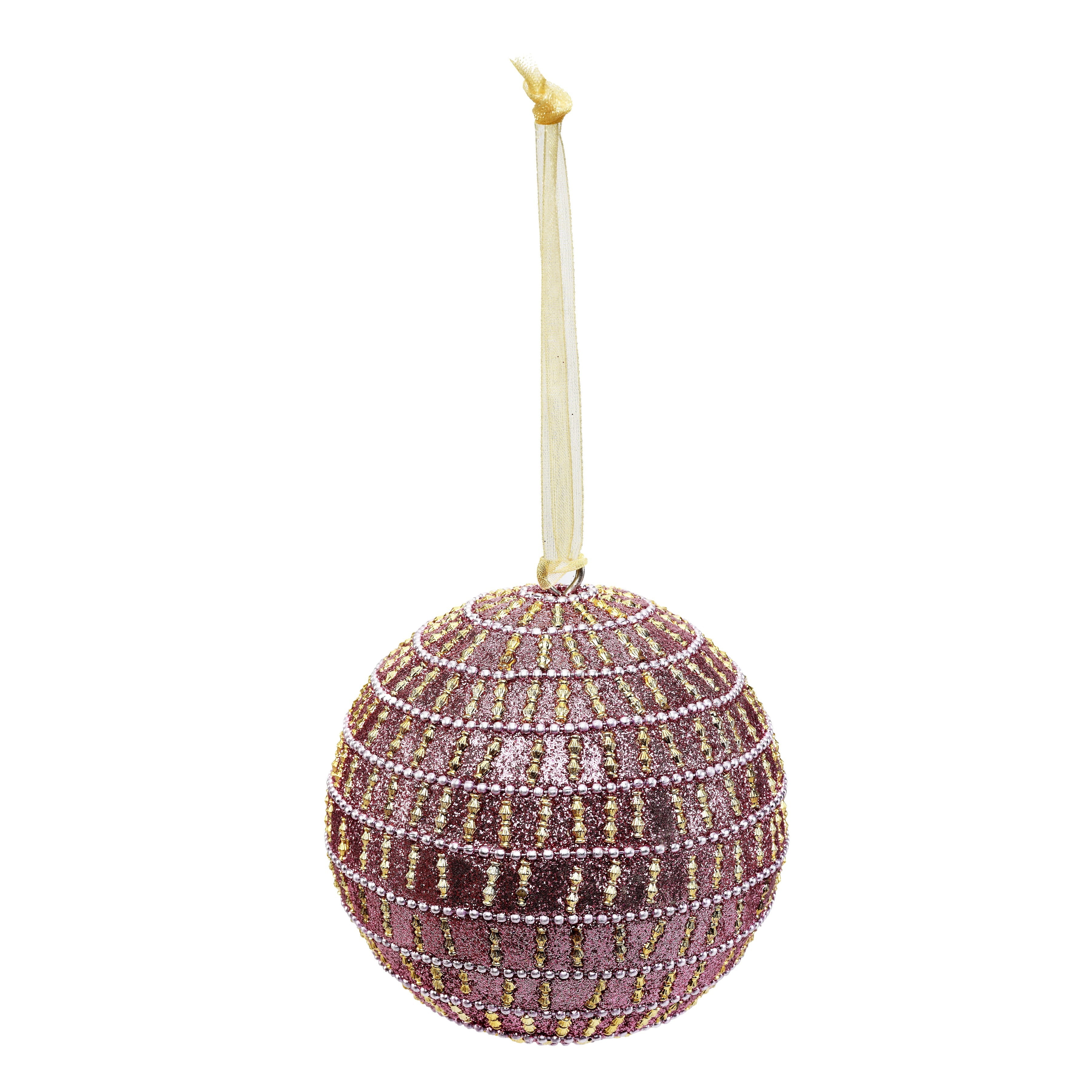 Handcrafted Pink and Gold Glass Globe Christmas Ornaments, Set of 4