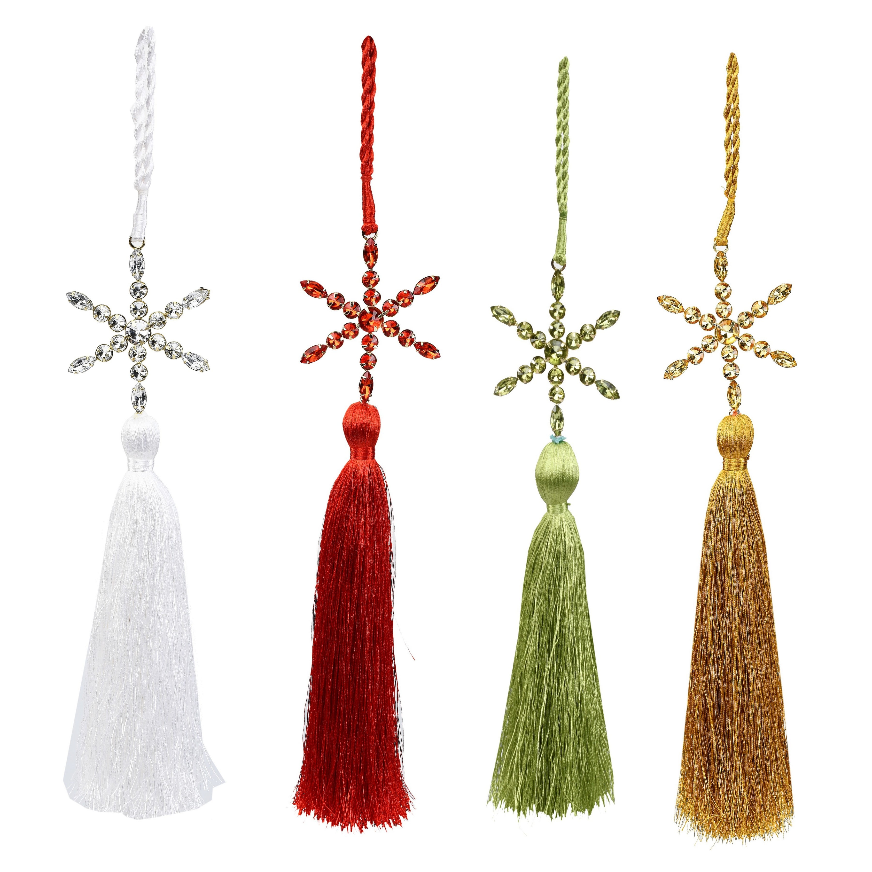 Multicolor Tassel Snowflake Hanging Christmas Ornaments, Set of 4