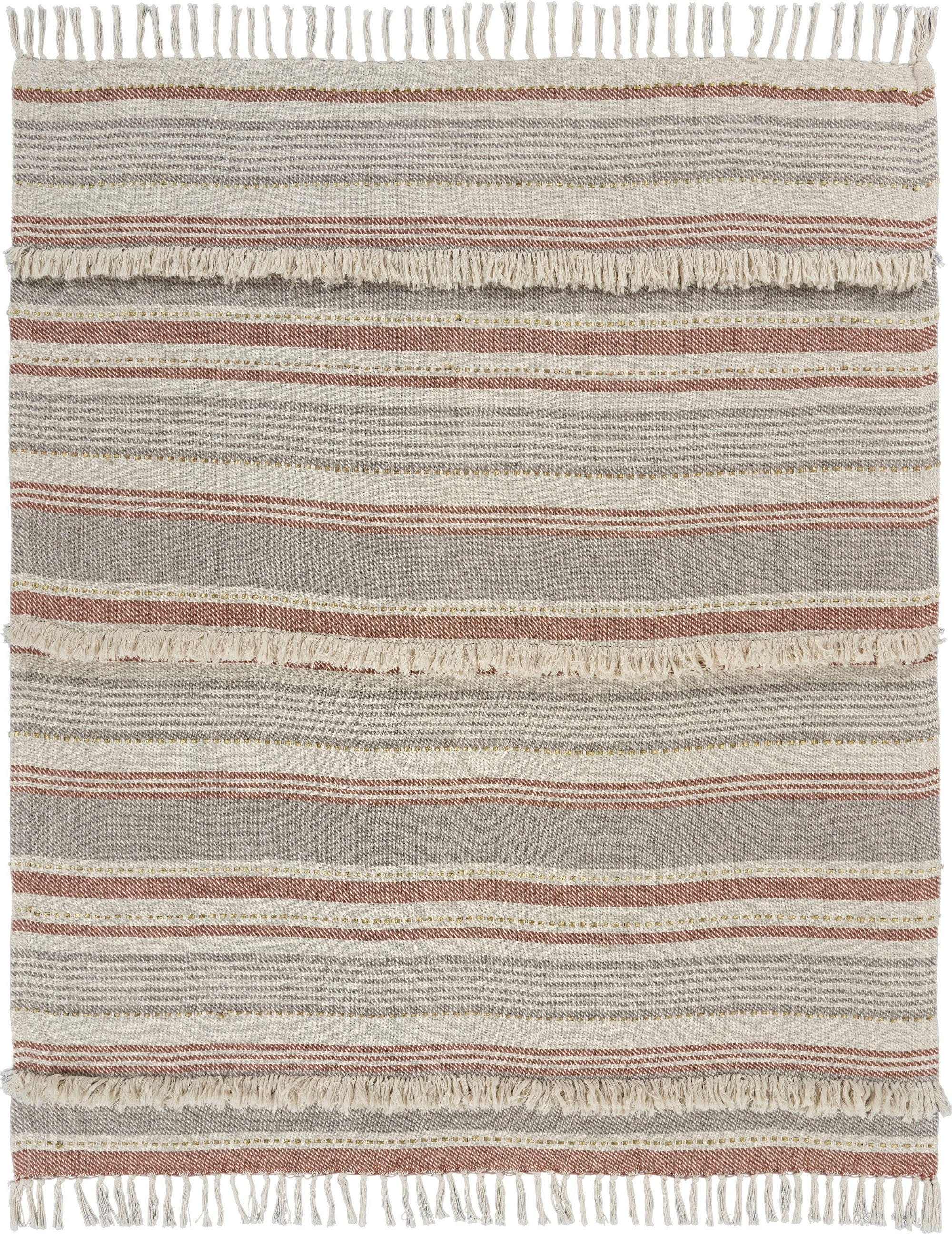 Rust and Gray Striped Cotton Knitted Throw Blanket