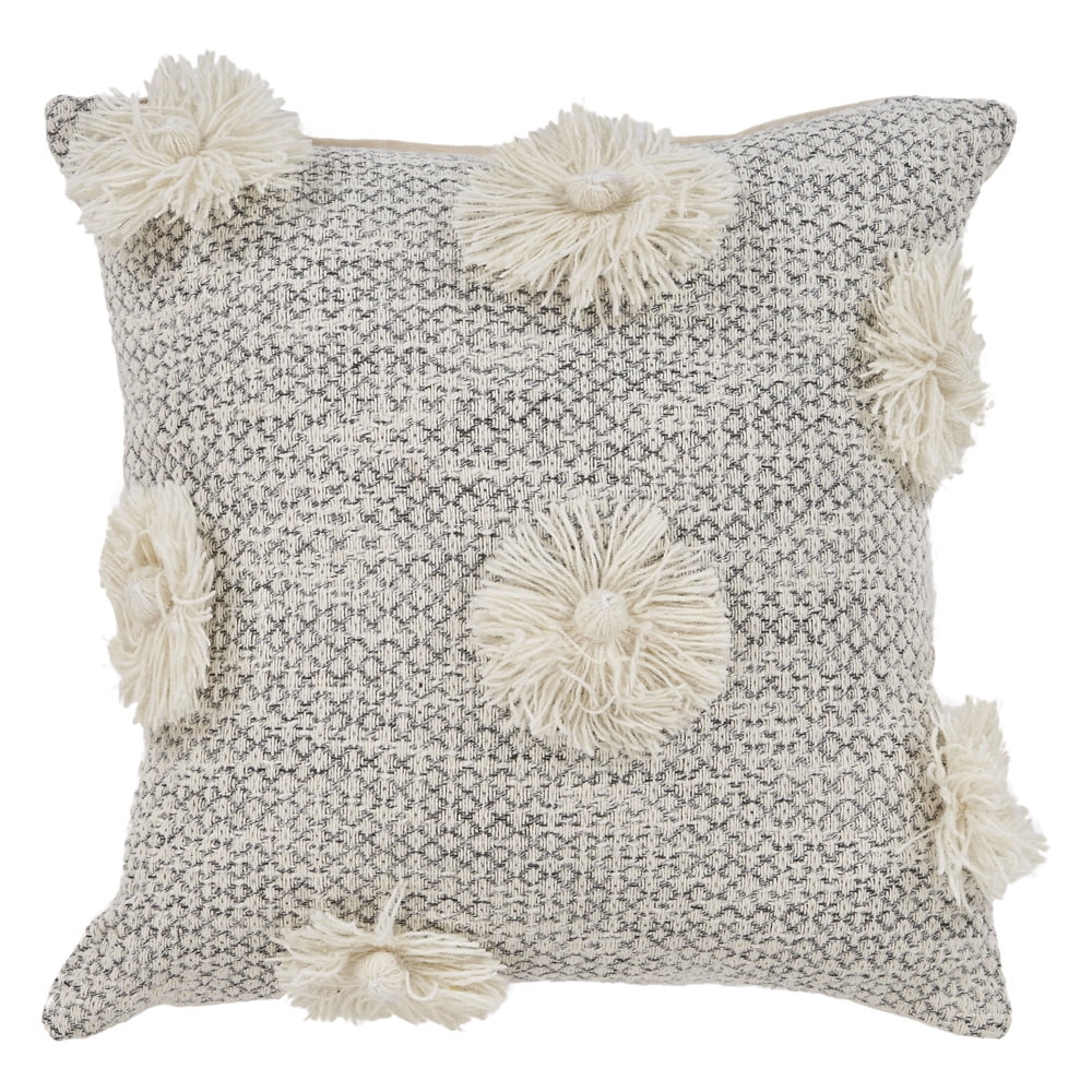 Lr Home Xavia 18" x 18" Gray/Ivory Floral Tufted Cotton Adult Decorative Throw Pillow
