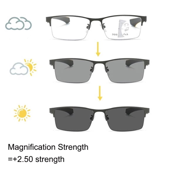 Lrdan Photochromic Progressive Multifocal Reading Glasses +2.50 – Auto-Dimming Transition Readers for Men Women