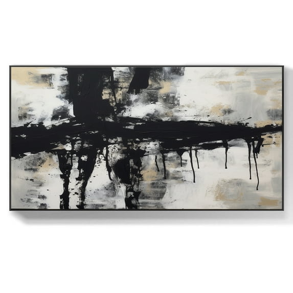 Lrge abstract painting large black minimalist abstract painting white texture wall art modern abstract painting home decor,(51*102cm)20*40 Inches,Unstretched,Frameless