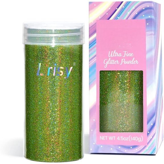 Lrisy Holographic Extra Fine Glitter  with Shaker Lid, Craft Glitter Sequins for Epoxy , Slime,Tumblers,&Painting Arts 140g/4.5oz (Ultra Thin Holographic Green)