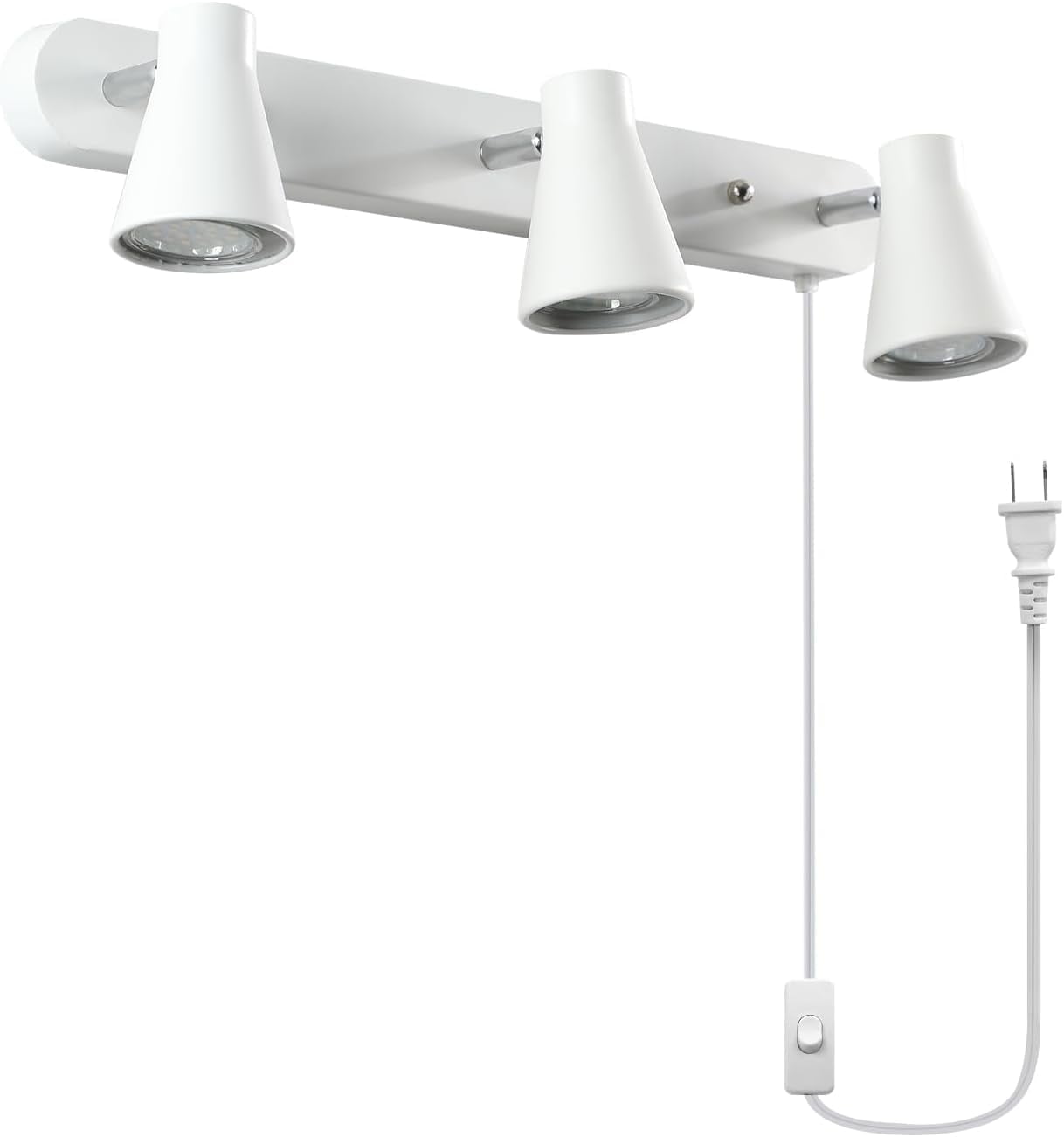 3-Light Track Lighting, White Wall Ceiling Fixture with Rotatable Heads, Bulbs Not Included