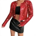 thumbnail image 1 of Lroplie Winter Coats for Women Long Sleeve Womens Cardigan Sequin Collarless Party Glitter Sparkly Crop Jacket Red 2023 2XL, 1 of 7