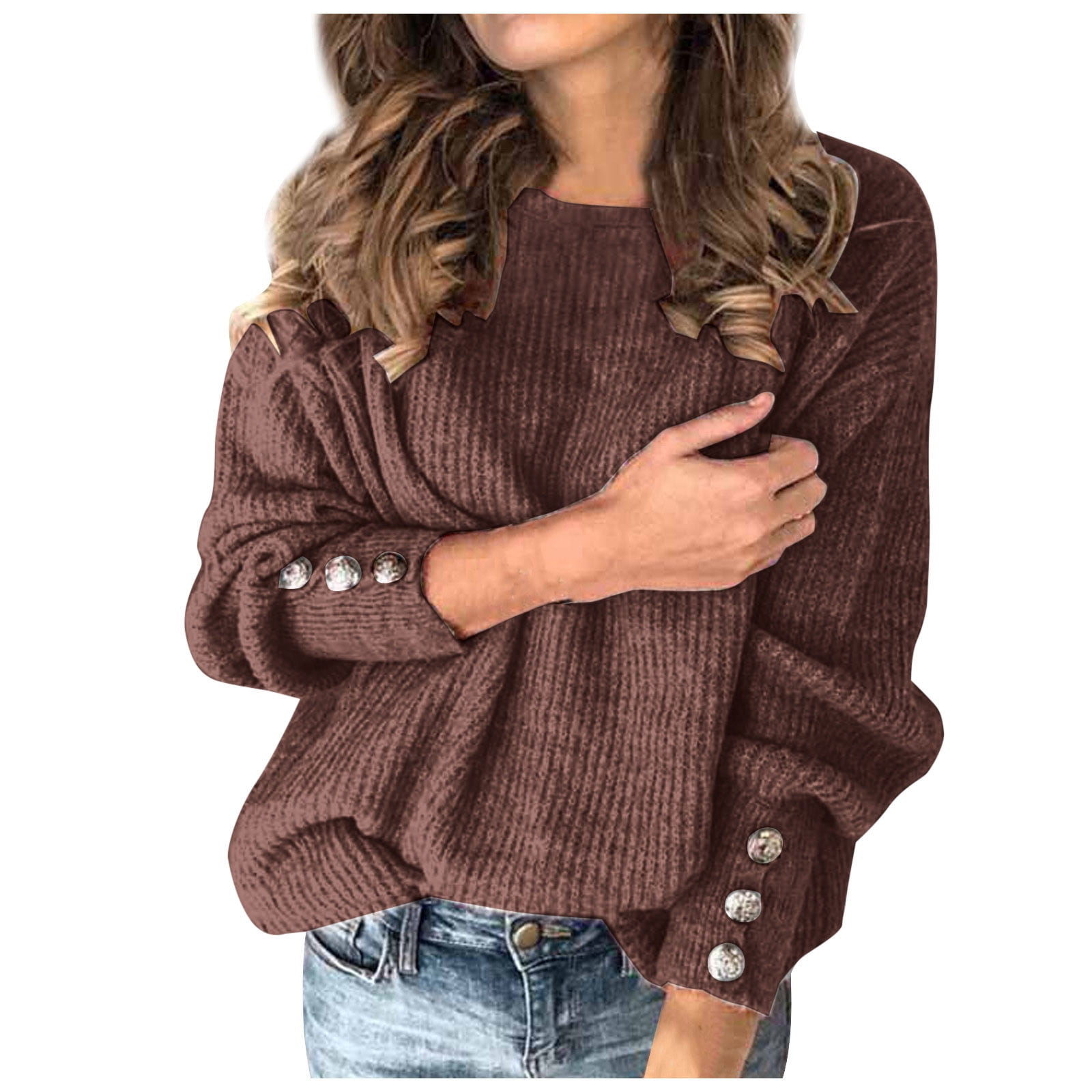 Lroplie Pullover Sweaters for Women Oversoze Round Neckline Long Sleeve ...