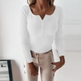 thumbnail image 1 of Lroplie Shirts for Women Button Solid Color Knitted V Neck Single Long Sleeve Slim Fit Bottomed Shirt Womens Tops White 2023 XL, 1 of 4