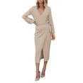thumbnail image 1 of Lroplie Wedding Guest Dresses for Women Wrap V Neck Long Sleeve Sweater Tie Waist Bodycon Knit Midi Elegant Womens Dress Brown 2024 XL, 1 of 7