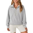 thumbnail image 1 of Lroplie Womens Tops Women Half Zip Cropped Sweatshirt Casual Quarter Zip Up Rib Knit Pullover 2023 Fall Clothes Gym Clothes for Women Gray 2023 M, 1 of 6