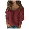 thumbnail image 1 of Lroplie Workout Tops for Women V-Neck Long Sleeve Womens Shirt Fashion Bow Collar Solid Buttons Sleeve Knitted Sweater Warm Top Blouse Red 2023 L, 1 of 7