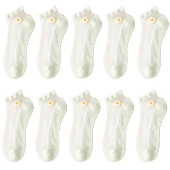 Lroveb Ankle Socks for Women 10PCS Casual Cute Little Daisy Mesh Splice Beaded Breathable Short Socks Socks