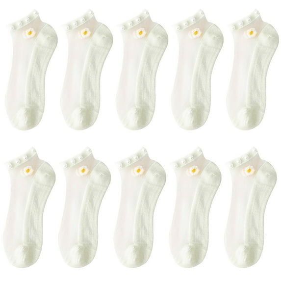 Lroveb Ankle Socks for Women 10PCS Casual Cute Little Daisy Mesh Splice Beaded Breathable Short Socks Socks