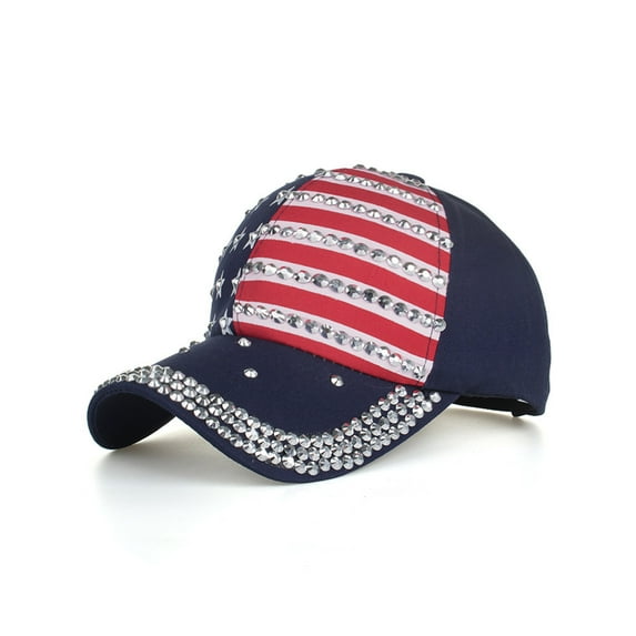 Lroveb Baseball Caps for Women Men American Flag Adjustable Cotton Cap Star Rhinestone Visor Hat