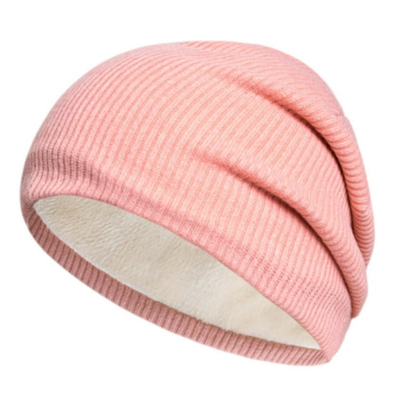 Lroveb Beanie for woMen Womens Fleece Knitted Hat Fall Winter Solid Striped Stretch Cold Thermal Pullover Hat