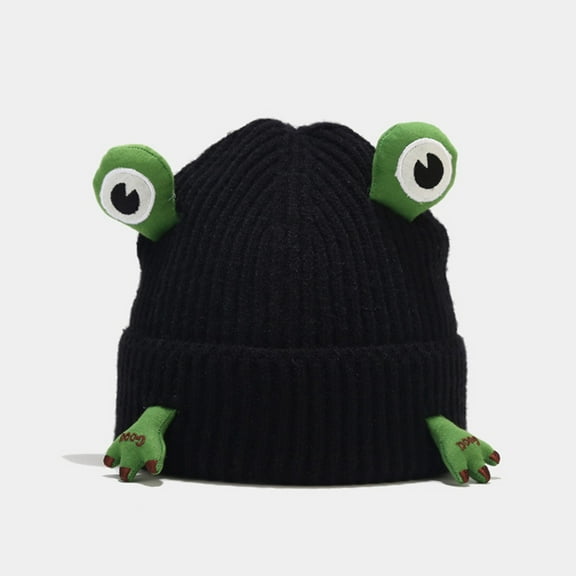 Lroveb Beanie for women Cartoon Cute Frog Girls Warm Solid Twist Knit Crochet Pile Hat Pullover Cap Hat