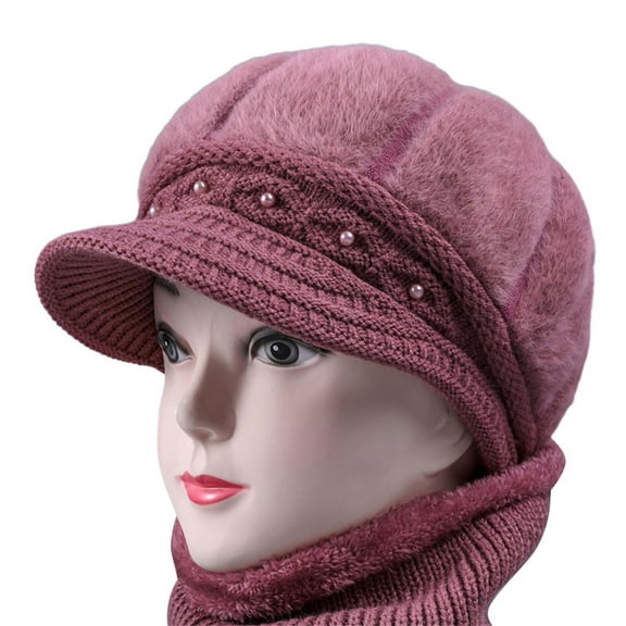 Lroveb Beret Hats for Women Woolen Knitted Warm Basin Hat Padded Cotton Hat