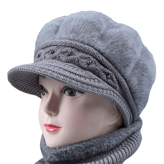 Lroveb Beret Hats for Women Woolen Knitted Warm Basin Hat Padded Cotton Hat