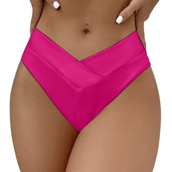 Lroveb Bikini Bottoms for Women V Cut Bottom High Bathing Suit Mid Swim Swimsuit Thong Swimwear Hot Pink