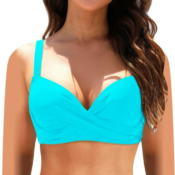 Lroveb Bikini Tops for Women Padded Push Up Bikini Underwire Floral Plain Bathing Suit Swimsuit Top