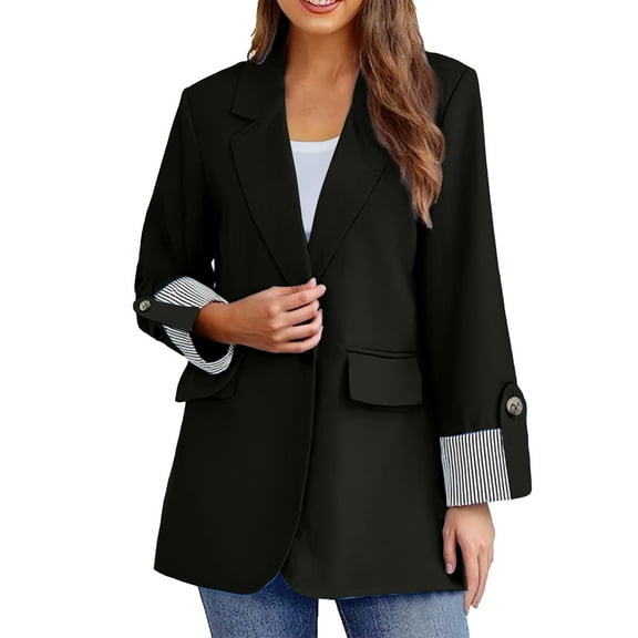Lroveb Blazers for Women Business Casual Fashion Up Suit Slim Seven Points Roll Sleeve Jacket Woman Suit Jacket