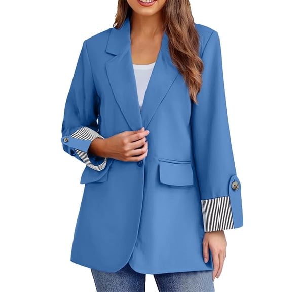 Lroveb Blazers for Women Business Casual Fashion Up Suit Slim Seven Points Roll Sleeve Jacket Woman Suit Jacket