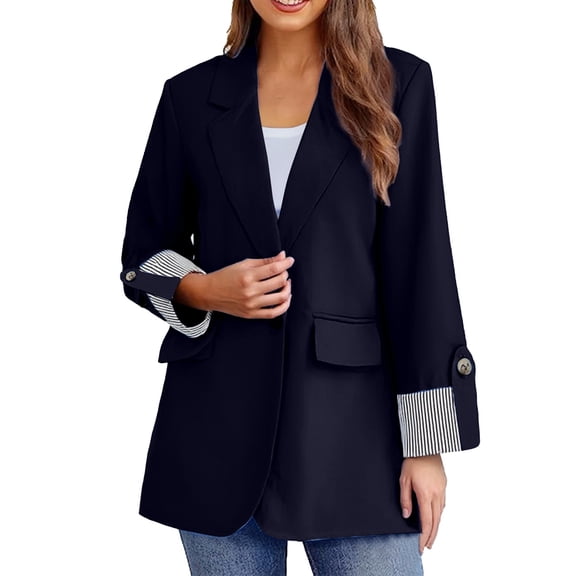 Lroveb Blazers for Women Business Casual Fashion Up Suit Slim Seven Points Roll Sleeve Jacket Woman Suit Jacket