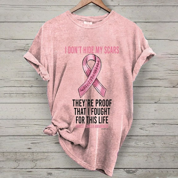 Lroveb Breast Cancer Awareness Shirts for Women I DON'T HIDE MY Women's T Shirt Pink Ribbon Graphic Tees Pink