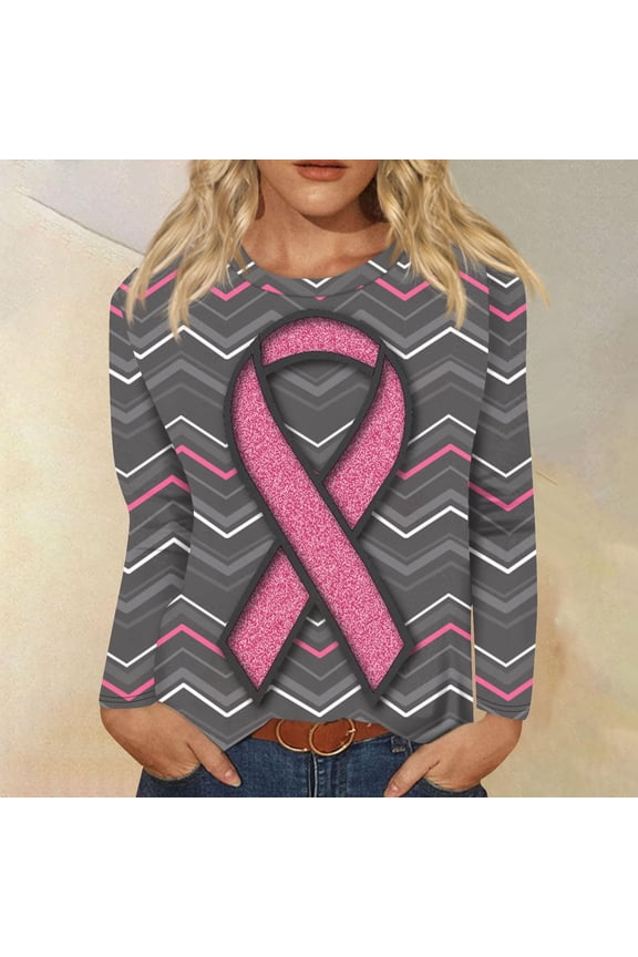 Breast Cancer Awareness Shirts for Women Plus Size T Reast Support Shirt Pink Ribbon Graphic Tees Grey