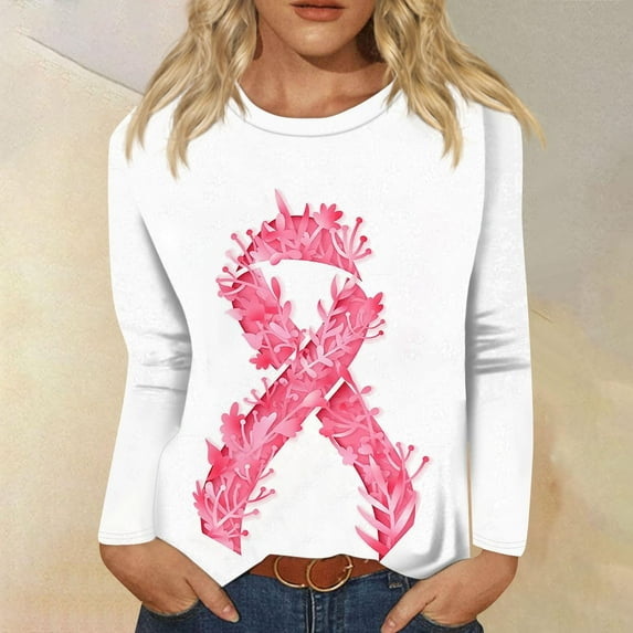 Lroveb Breast Cancer Awareness Shirts for Women T Reast Support Shirt Pink Ribbon Graphic Tees Pink