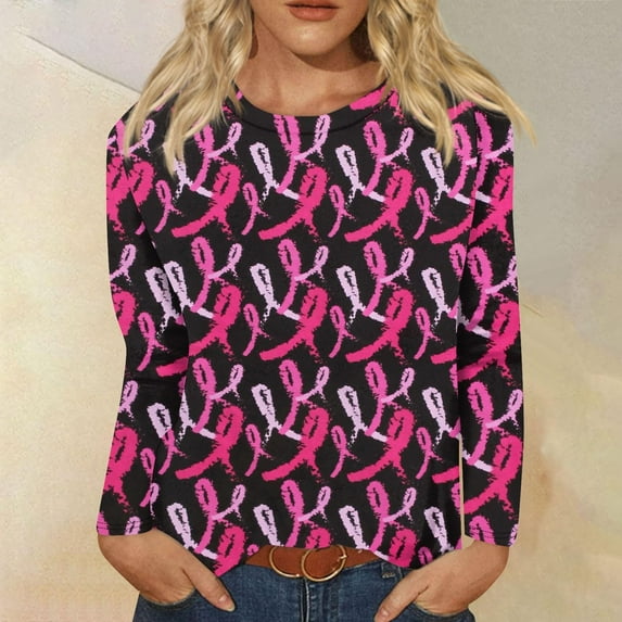 Lroveb Breast Cancer Awareness Shirts for Women T Reast Support Shirt Pink Ribbon Graphic Tees Purple