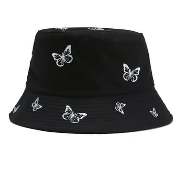 Lroveb Bucket Hats for Women Butterfly Embroidery Double-Sided Fisherman Hat Sun Hat
