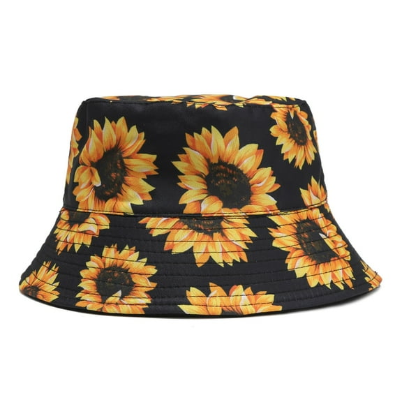 Lroveb Bucket Hats for Women Fashion Fisherman Hat Double-Sided Sun Sunflower Print Hat