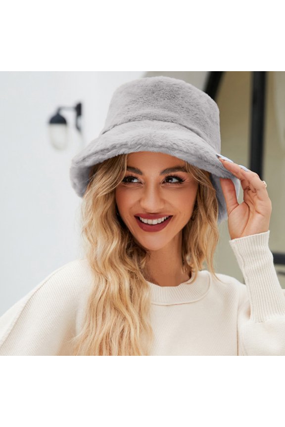 Bucket Hats for Women Fuzzy Hat Faux Superficial Knowledge Fluffy Warm Soft Winter Fisherman Cap Furry Sun Hat