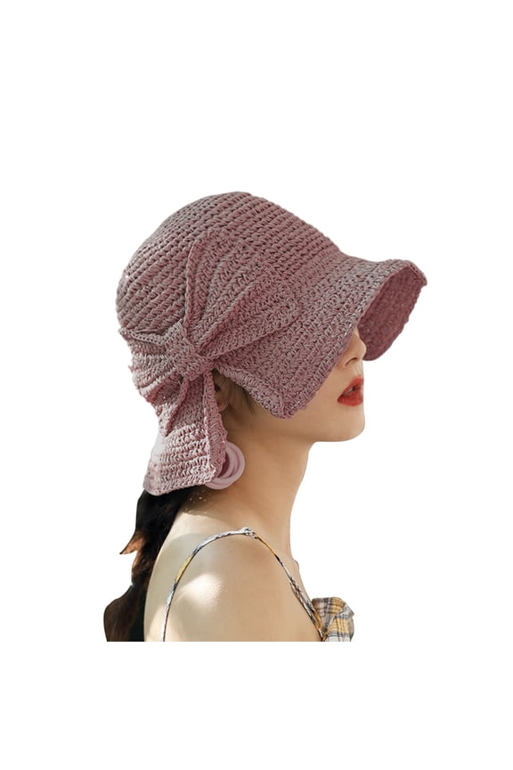 Bucket Hats for Women Spring Summer Handmade Foldable Rear Split Strap Fisherman Straw Hat