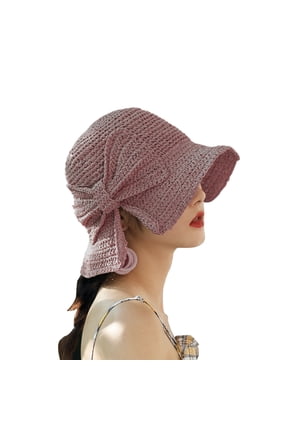 Bucket Hats for Women Spring Summer Handmade Foldable Rear Split Strap Fisherman Straw Hat