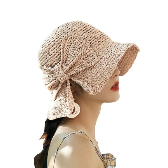Lroveb Bucket Hats for Women Spring Summer Handmade Foldable Rear Split Strap Fisherman Straw Hat