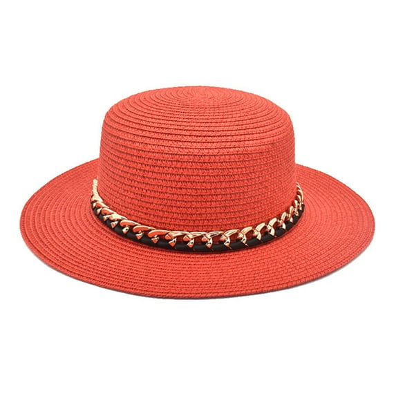 Lroveb Bucket Hats for Women Summer Chain Flat Top Straw Hat Womens Outdoor Leisure Sunshade Fashion Beach Hat
