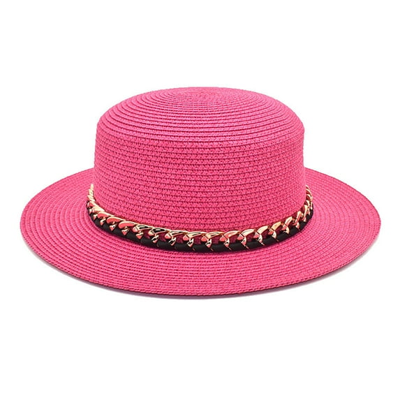 Lroveb Bucket Hats for Women Summer Chain Flat Top Straw Hat Womens Outdoor Leisure Sunshade Fashion Beach Hat