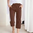 thumbnail image 1 of Lroveb Capri Pants for Wome Drawstring Summer Linen Pants High Waisted Wide Leg Cropped Pants Elastic Lounge Trousers With Pockets Brown, 1 of 5