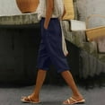 thumbnail image 1 of Lroveb Capri Pants for Women, Womens High Waisted Linen Pants, Knee Length Short Pants Ladies Loose Drawstring Casual Solid Color Shorts Navy, 1 of 8