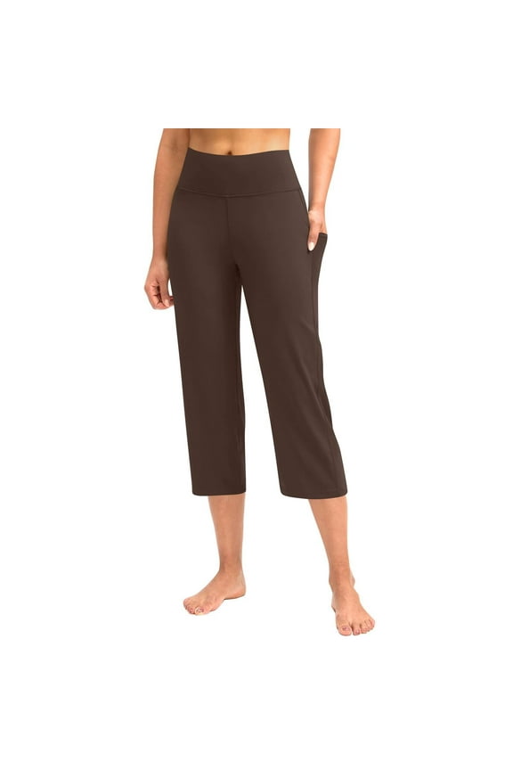Capri Pants for Women, Womens High Waisted Tummy Control Yoga Pants, Pants Capris With Pockets Plus Size Leggings Straight Leg Crop Pant Brown