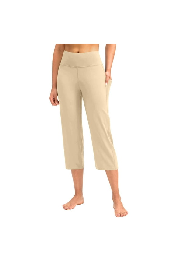 Capri Pants for Women, Womens High Waisted Tummy Control Yoga Pants, Pants Capris With Pockets Plus Size Leggings Straight Leg Crop Pant Khaki