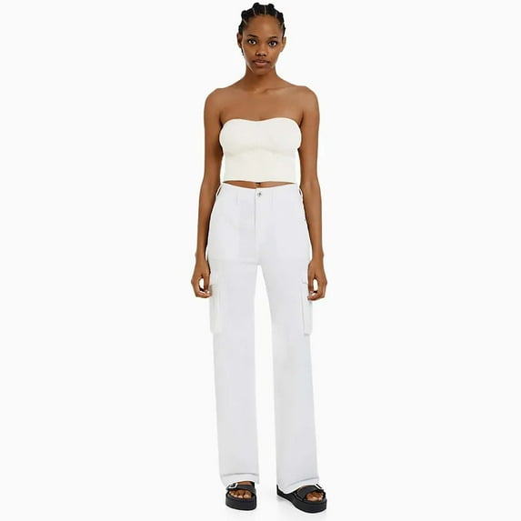 Lroveb Cargo Pants for Women, Womens High Waisted Baggy Wide Leg Pants, Autumn Winter Casual Versatile Workwear Pants White