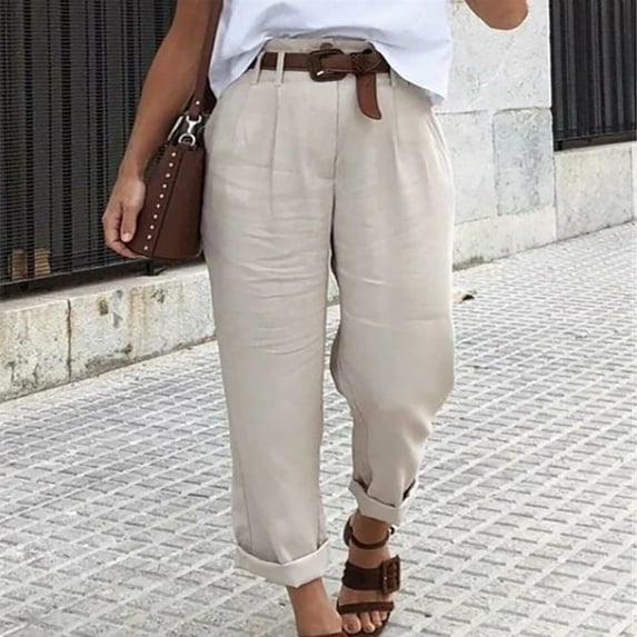 Lroveb Casual Pants for Women, High Waisted Baggy Straight Leg PantsWomens fashion pants solid color pocket sexy loose Beige