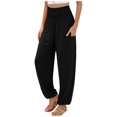 thumbnail image 1 of Lroveb Casual Pants for Women Plus Size, High Waisted Baggy Straight Leg PantsLadies Solid Color Pocket Loose Leggings Long Pants Black, 1 of 4