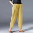 thumbnail image 1 of Lroveb Casual Pants for Women Plus Size, High Waisted Baggy Straight Leg PantsWomens 2024 Loose Large Solid Color Slimming Nine Point Pants Yellow, 1 of 4