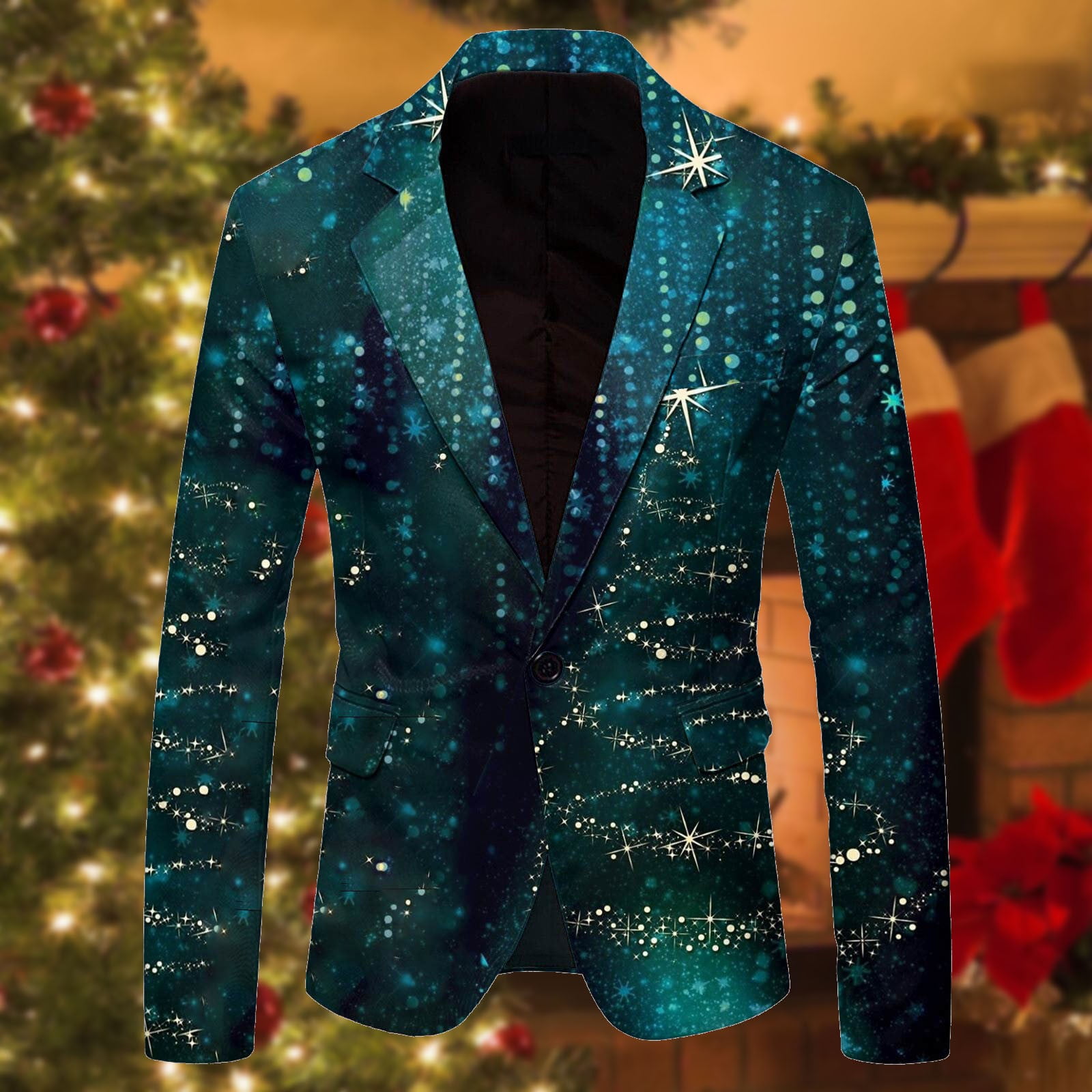 Lroveb Christmas Blazers for Men Big Tall Men'S Single One Button